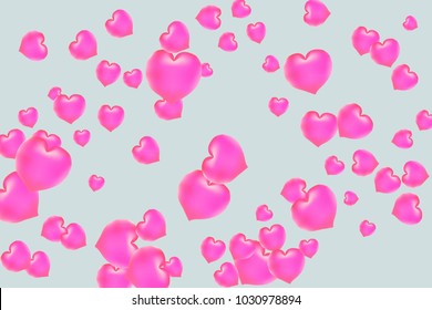 Hearts Confetti, bright colorful background, cute and fun decoration. Gentle grey background. Vector illustration for celebration, party, carnival, festive holiday and Your project.