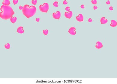 Hearts Confetti, bright colorful background, cute and fun decoration. Gentle grey background. Vector illustration for celebration, party, carnival, festive holiday and Your project.