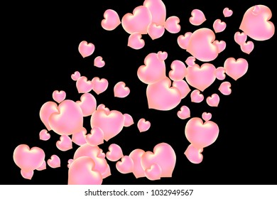 Hearts Confetti, bright colorful background, cute and fun decoration. Black background. Vector illustration for celebration, party, carnival, festive holiday and Your project.