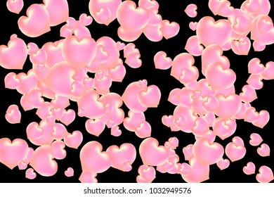 Hearts Confetti, bright colorful background, cute and fun decoration. Black background. Vector illustration for celebration, party, carnival, festive holiday and Your project.
