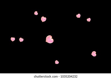 Hearts Confetti, bright colorful background, cute and fun decoration. Black background. Vector illustration for celebration, party, carnival, festive holiday and Your project.