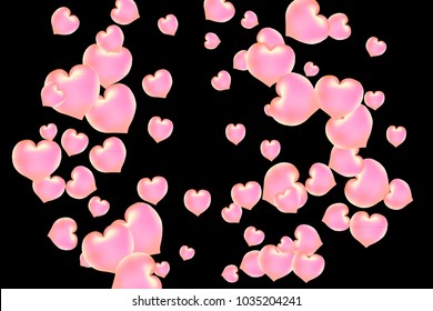 Hearts Confetti, bright colorful background, cute and fun decoration. Black background. Vector illustration for celebration, party, carnival, festive holiday and Your project.