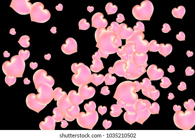 Hearts Confetti, bright colorful background, cute and fun decoration. Black background. Vector illustration for celebration, party, carnival, festive holiday and Your project.