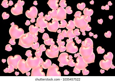 Hearts Confetti, bright colorful background, cute and fun decoration. Black background. Vector illustration for celebration, party, carnival, festive holiday and Your project.