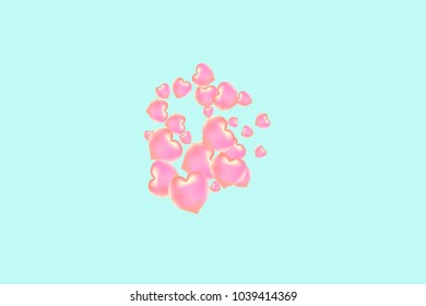 Hearts Confetti, bright colorful background, cute and fun decoration. Gentle blue background. Vector illustration for celebration, party, carnival, festive holiday and Your project.