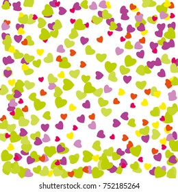 Hearts Confetti, bright colorful background, cute and fun decoration. Vector illustration for celebration, party, carnival, festive holiday and Your project.