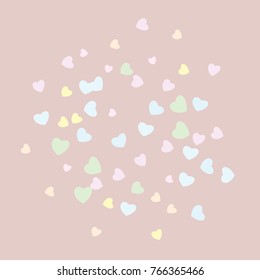 Hearts Confetti, bright colorful background, cute and fun decoration. Gentle background. Vector illustration for celebration, party, carnival, festive holiday and Your project.