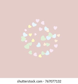 Hearts Confetti, bright colorful background, cute and fun decoration. Vector illustration for celebration, party, carnival, festive holiday and Your project.