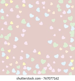Hearts Confetti, bright colorful background, cute and fun decoration. Vector illustration for celebration, party, carnival, festive holiday and Your project.