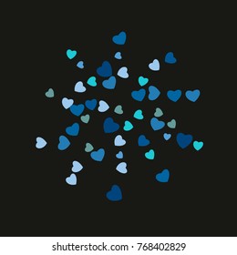 Hearts Confetti, bright colorful background, cute and fun decoration. Black background. Vector illustration for celebration, party, carnival, festive holiday and Your project.