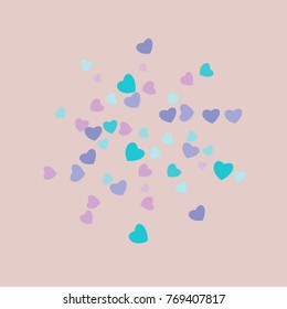 Hearts Confetti, bright colorful background, cute and fun decoration. Vector illustration for celebration, party, carnival, festive holiday and Your project.