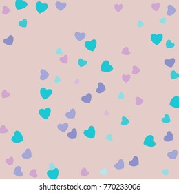 Hearts Confetti, bright colorful background, cute and fun decoration. Vector illustration for celebration, party, carnival, festive holiday and Your project.
