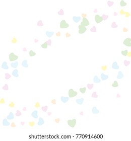 Hearts Confetti, bright colorful background, cute and fun decoration. Vector illustration for celebration, party, carnival, festive holiday and Your project.