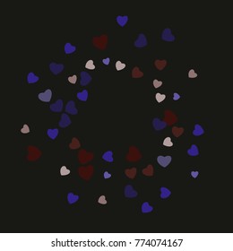 Hearts Confetti, bright colorful background, cute and fun decoration. Black background. Vector illustration for celebration, party, carnival, festive holiday and Your project.