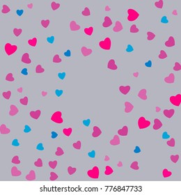 Hearts Confetti, bright colorful background, cute and fun decoration. Vector illustration for celebration, party, carnival, festive holiday and Your project.