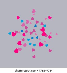 Hearts Confetti, bright colorful background, cute and fun decoration. Vector illustration for celebration, party, carnival, festive holiday and Your project.
