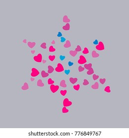 Hearts Confetti, bright colorful background, cute and fun decoration. Vector illustration for celebration, party, carnival, festive holiday and Your project.