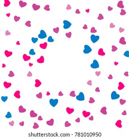 Hearts Confetti, bright colorful background, cute and fun decoration. Vector illustration for celebration, party, carnival, festive holiday and Your project.