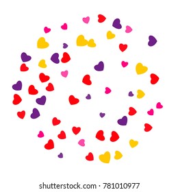 Hearts Confetti, bright colorful background, cute and fun decoration. Vector illustration for celebration, party, carnival, festive holiday and Your project.