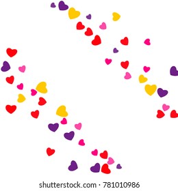 Hearts Confetti, bright colorful background, cute and fun decoration. Vector illustration for celebration, party, carnival, festive holiday and Your project.