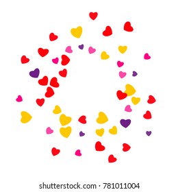 Hearts Confetti, bright colorful background, cute and fun decoration. Vector illustration for celebration, party, carnival, festive holiday and Your project.