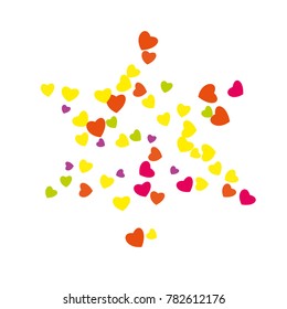 Hearts Confetti, bright colorful background, cute and fun decoration. Vector illustration for celebration, party, carnival, festive holiday and Your project.
