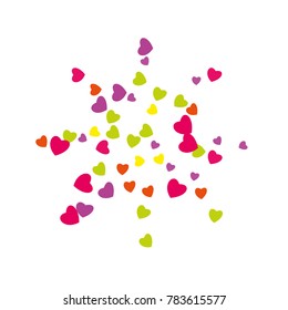 Hearts Confetti, bright colorful background, cute and fun decoration. Vector illustration for celebration, party, carnival, festive holiday and Your project.