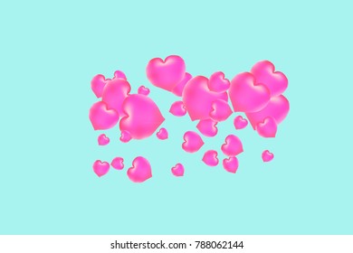 Hearts Confetti, bright colorful background, cute and fun decoration. Gentle blue background. Vector illustration for celebration, party, carnival, festive holiday and Your project.