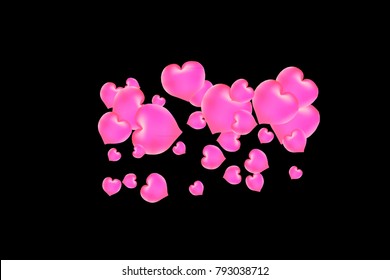 Hearts Confetti, bright colorful background, cute and fun decoration. Black background. Vector illustration for celebration, party, carnival, festive holiday and Your project.