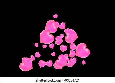 Hearts Confetti, bright colorful background, cute and fun decoration. Black background. Vector illustration for celebration, party, carnival, festive holiday and Your project.
