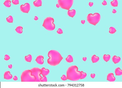 Hearts Confetti, bright colorful background, cute and fun decoration. Gentle blue background. Vector illustration for celebration, party, carnival, festive holiday and Your project.