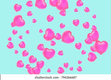 Hearts Confetti, bright colorful background, cute and fun decoration. Gentle blue background. Vector illustration for celebration, party, carnival, festive holiday and Your project.