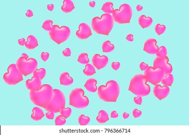 Hearts Confetti, bright colorful background, cute and fun decoration. Gentle blue background. Vector illustration for celebration, party, carnival, festive holiday and Your project.