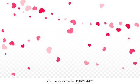 Hearts Confetti Falling Background. St. Valentine's Day pattern. Romantic Scattered Hearts Texture. Vector Illustration. Cute Element of Design for Posters.