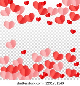 Hearts Confetti Falling Background. St. Valentine's Day pattern. Romantic Scattered Hearts Texture. Vector Illustration. Cute Element of Design for Weddings.