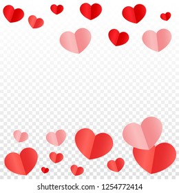 Hearts Confetti Falling Background. St. Valentine's Day pattern. Romantic Scattered Hearts Wallpaper. Love. Sweet Moment. Gift. Cute Element of Design for Cards.