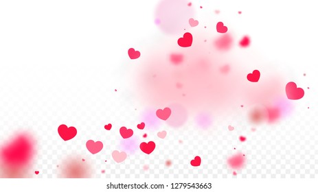 Hearts Confetti Falling Background. St. Valentine's Day pattern. Romantic Scattered Hearts Wallpaper. Love. Sweet Moment. Gift. Cute Element of Design for Anniversary.