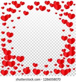 Hearts Confetti Falling Background. St. Valentine's Day pattern. Romantic Scattered Hearts Texture. Love. Sweet Moment. Gift. Cute Element of Design for Cards.