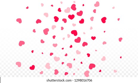 Hearts Confetti Falling Background. St. Valentine's Day pattern. Romantic Scattered Hearts Design Element. Vector Illustration. Cute Element of Design for Birthday Party.