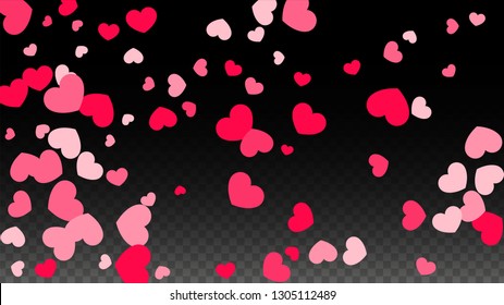 Hearts Confetti Falling Background. St. Valentine's Day pattern. Romantic Scattered Hearts Wallpaper. Love. Sweet Moment. Gift. Cute Element of Design for Posters.