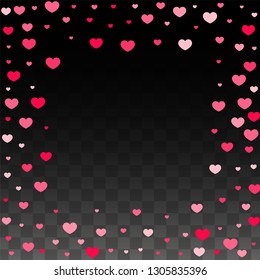 Hearts Confetti Falling Background. St. Valentine's Day pattern. Romantic Scattered Hearts Texture. Love. Sweet Moment. Gift. Cute Element of Design for Cards.