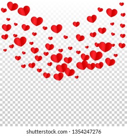 Hearts Confetti Falling Background. St. Valentine's Day pattern. Romantic Scattered Hearts Wallpaper. Love. Sweet Moment. Gift. Cute Element of Design for Flyers.