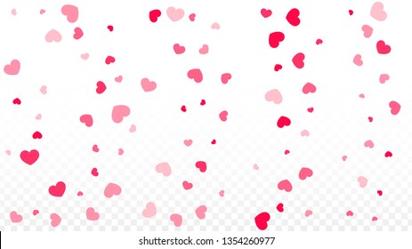 Hearts Confetti Falling Background. St. Valentine's Day pattern. Romantic Scattered Hearts Design Element. Vector Illustration. Cute Element of Design for Anniversary.