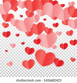 Hearts Confetti Falling Background. St. Valentine's Day pattern. Romantic Scattered Hearts Texture. Love. Sweet Moment. Gift. Cute Element of Design for Anniversary.