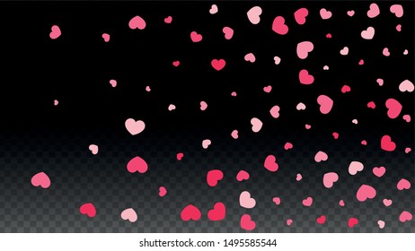 Hearts Confetti Falling Background. St. Valentine's Day pattern. Romantic Scattered Hearts Design Element. Love. Sweet Moment. Gift. Cute Element of Design for Banners.