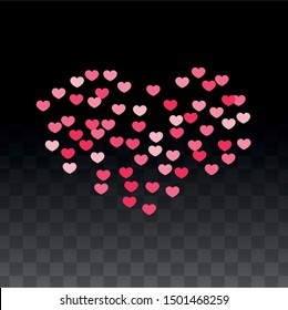 Hearts Confetti Falling Background. St. Valentine's Day pattern. Romantic Scattered Hearts Design Element. Love. Sweet Moment. Gift. Cute Element of Design for Sales or Celebration.