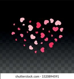Hearts Confetti Falling Background. St. Valentine's Day pattern. Romantic Scattered Hearts Wallpaper. Vector Illustration. Cute Element of Design for Banners.
