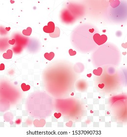 Hearts Confetti Falling Background. St. Valentine's Day pattern. Romantic Scattered Hearts Wallpaper. Love. Sweet Moment. Gift. Cute Element of Design for Birthday Party.