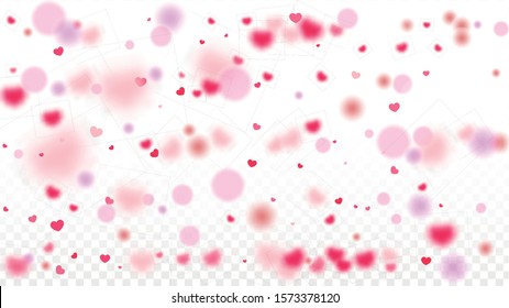 Hearts Confetti Falling Background. St. Valentine's Day pattern. Romantic Scattered Hearts Texture. Vector Illustration. Cute Element of Design for Banners.