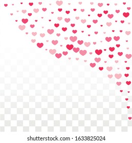 Hearts Confetti Falling Background. St. Valentine's Day pattern. Romantic Scattered Hearts Texture. Love. Sweet Moment. Gift. Cute Element of Design for Cards.